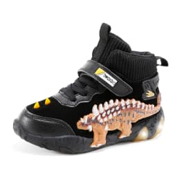 Children's Dinosaur Flash Shoes Autumn Winter for Boys New Genuine Leather Little Kids LED Light Up Casual Glowing Sneakers