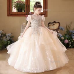 2026 Children Girls Champagne Long Gown Host Runway Birthday Princess Elegant Dress Kids Piano Performance Pageant Costume