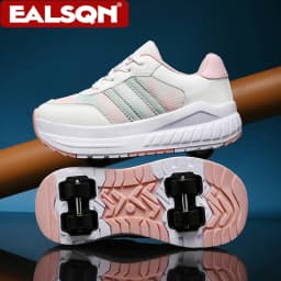 Ultra Light Kids Roller Skate Shoes with 4 Removable Wheels Breathable Outdoor Sneakers for Boys & Girls Fashion Walking Shoes