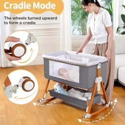 3-in-1 Baby Bassinet Bedside Sleeper Foldable Rocking Cradle with Wheels and Storage Portable Bedside Bassinet for Newborn Infant