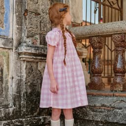 Dave Bella Girls Summer Princess Dresses 7-13 Years Pink Plaid Children Short Sleeve Party Dress Sweet Clothes DK2262159