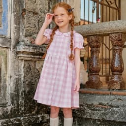Dave Bella Girls Summer Princess Dresses 7-13 Years Pink Plaid Children Short Sleeve Party Dress Sweet Clothes DK2262159
