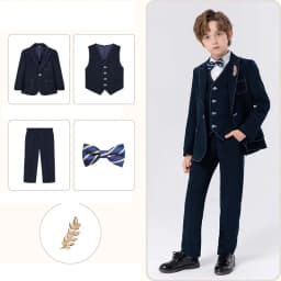 90-170 Kids Spring 5Pieces/Set Jacket Vest Pants Bowtie Brooch Party Dress Boys Host Costume Children Graduation Photograph Suit
