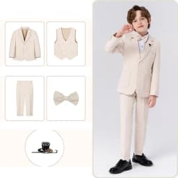 90-170 Kids Spring 5Pieces/Set Jacket Vest Pants Bowtie Brooch Party Dress Boys Host Costume Children Graduation Photograph Suit