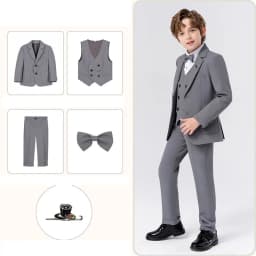 90-170 Kids Spring 5Pieces/Set Jacket Vest Pants Bowtie Brooch Party Dress Boys Host Costume Children Graduation Photograph Suit