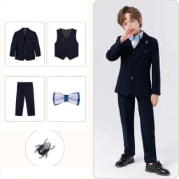 90-170 Kids Spring 5Pieces/Set Jacket Vest Pants Bowtie Brooch Party Dress Boys Host Costume Children Graduation Photograph Suit