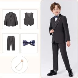 90-170 Kids Spring 5Pieces/Set Jacket Vest Pants Bowtie Brooch Party Dress Boys Host Costume Children Graduation Photograph Suit