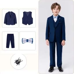 90-170 Kids Spring 5Pieces/Set Jacket Vest Pants Bowtie Brooch Party Dress Boys Host Costume Children Graduation Photograph Suit