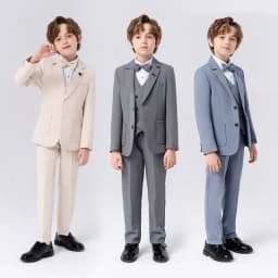 90-170 Kids Spring 5Pieces/Set Jacket Vest Pants Bowtie Brooch Party Dress Boys Host Costume Children Graduation Photograph Suit