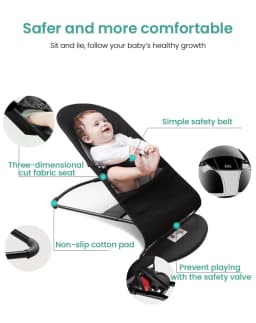 Infant Bouncer Balance Rocking Chair Soft Cotton Mesh Newborn Cradle Swing 4 Gear Adjustable Baby Recliner Chair Portable Folding Toddler Rocker Lounge with Safety Harness Protective Toy Bar No Plug-in Soothing Motion Chair 0-36M