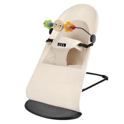 Infant Bouncer Balance Rocking Chair Soft Cotton Mesh Newborn Cradle Swing 4 Gear Adjustable Baby Recliner Chair Portable Folding Toddler Rocker Lounge with Safety Harness Protective Toy Bar No Plug-in Soothing Motion Chair 0-36M