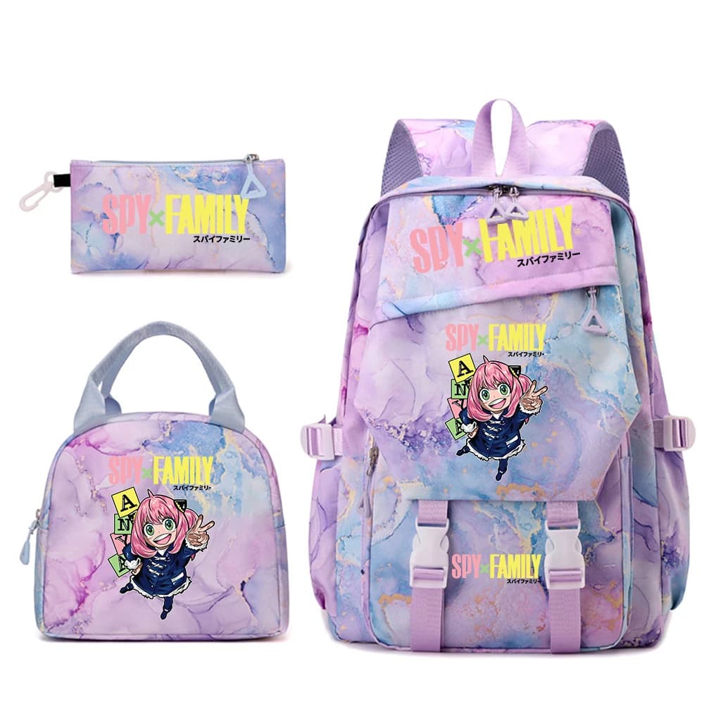 Spy×Family Anya Forger Anime Print Student Backpack Lunch Bag Pencil Case Set for Girls School Daypack