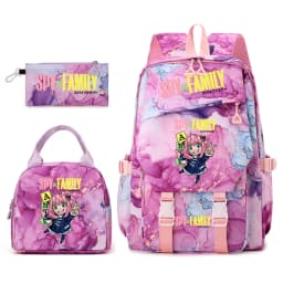 Spy×Family Anya Forger Anime Print Student Backpack Lunch Bag Pencil Case Set for Girls School Daypack