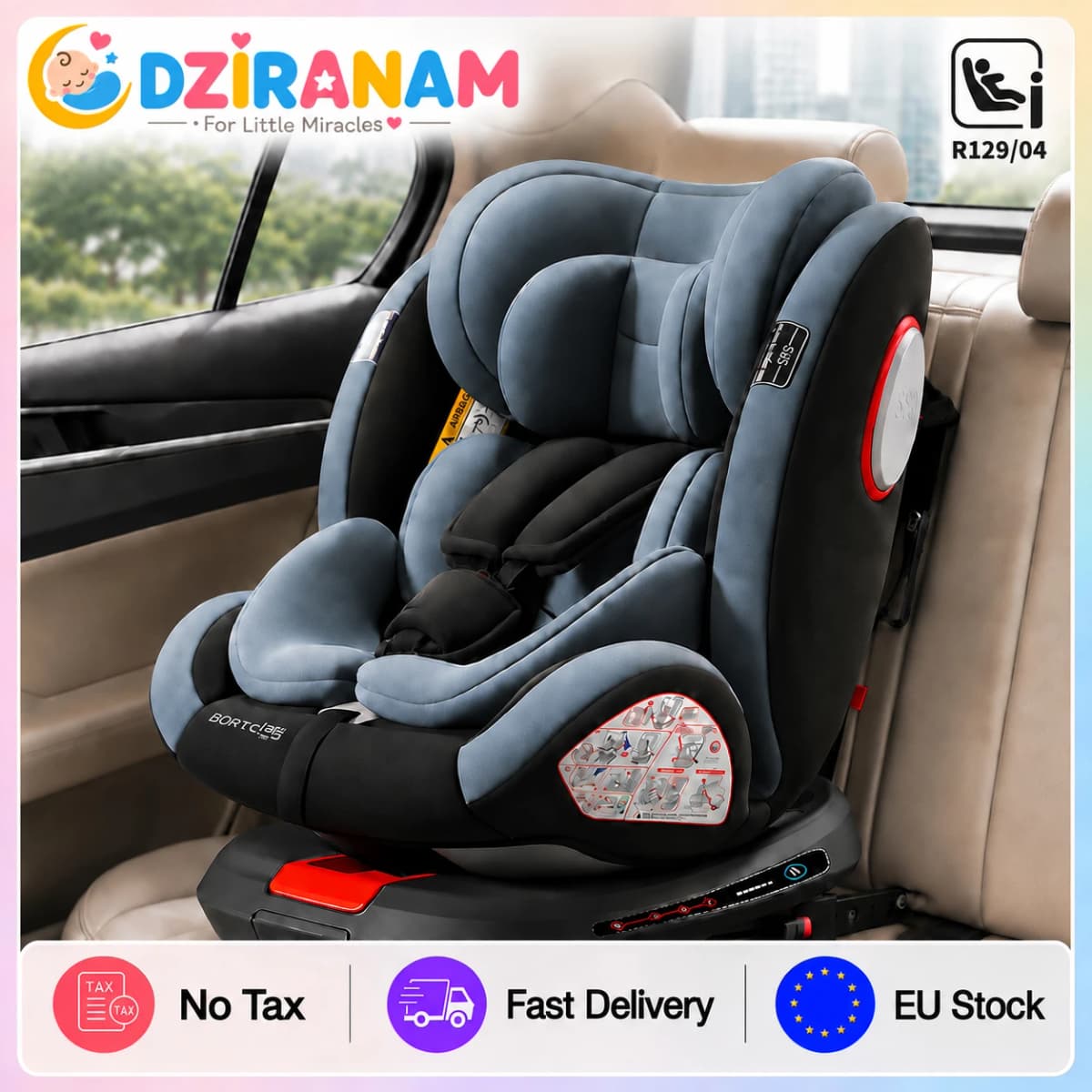 Baby Car Seat ISOFIX 360° Rotating Baby Car Seat with ISOFIX Safety Seat Baby Car Safety Seat 360° Rotating Child Safety Seat for 0-12 Years Old Child Car Seat 9 to 36 kg 5-Point Seat Belt for Children Comfortable