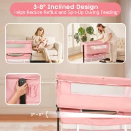 Baby Bedside Bassinet, Height‑Adjustable Co‑Sleeper Bedside Crib with Mosquito Canopy, Sturdy I‑Shape Frame Portable Baby Bassinet with Storage Pocket & Lockable Wheels for Newborn Infant, 3‑Color Available Pink / Light Gray / Dark Gray