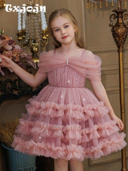 Tiered Ruffled Girls Sequined Dresses For Stage Peformance New Gorgeous Of Shoulder Kids Princess Gown Wedding Guest Clothes