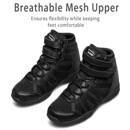 BAXINIER Black High Top Cheer Shoes for Youth Girls Boys Cheerleading Sneakers Ankle Support Breathable Mesh Hook Loop Closure Soft Insole Anti-Slip Rubber Outsole Athletic Training Dance