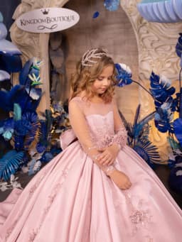 Blush Pink Satin Flower Girl Dress Luxurious Beaded 3D Floral Long Princess Gown For Kids Birthday Party Pageant Dress2-14Y