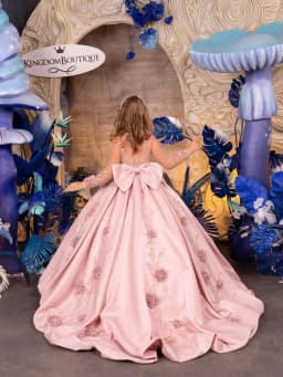 Blush Pink Satin Flower Girl Dress Luxurious Beaded 3D Floral Long Princess Gown For Kids Birthday Party Pageant Dress2-14Y