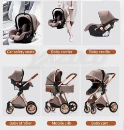 3‑In‑1 High Seat Adjustable Baby Stroller Package, Ultra‑Light Aerospace Aluminum Frame, Collapsible Lightweight Travel Pushchair, Summer Cool Air‑Permeable Fabric, With Infant Safety Car Seat