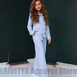 Girls Double Breasted Suit Blazer Wide Leg Pants Elegant Formal Outfit Birthday Wedding Party Kids Fashion Clothes Set 2 Piece
