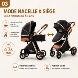 3-in-1 Baby Stroller with Car Seat Included Travel System Pram Combination Lightweight Frame Foldable Reversible Seat Shock-Absorbing Wheels High-Position Seat Sunshade Canopy Baby Storage Basket