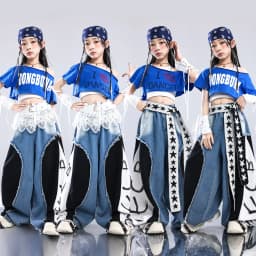 Girls K-pop Off-Shoulder Crop Top Joggers Pants Child Streetwear Girl Group Costume Kids Hip Hop Jazz Street Dance Clothes Set