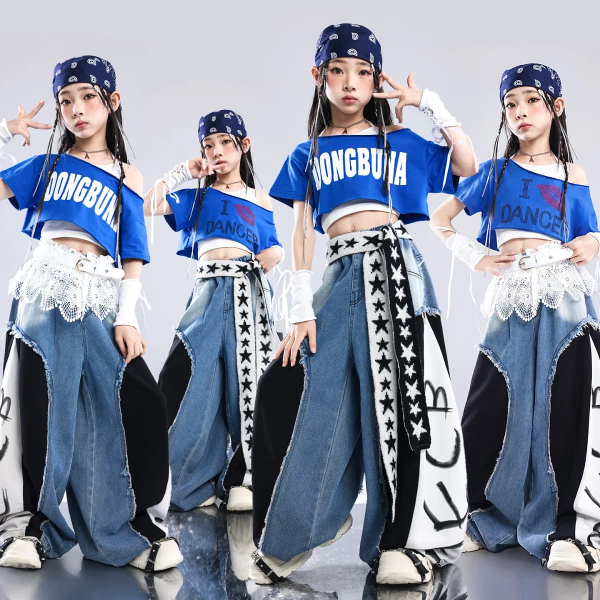 Girls K-pop Off-Shoulder Crop Top Joggers Pants Child Streetwear Girl Group Costume Kids Hip Hop Jazz Street Dance Clothes Set