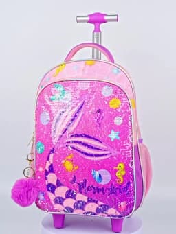 3PCS Kids Travel Bag, Luggage Bag, Bookbag with Wheels, with Lunch Box And Pen Bag, Pink Mermaid Pattern