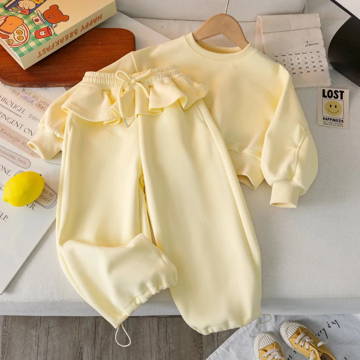 Hoodie Sweatpants Two-piece Set Grils Children Spring Autumn New Korean Loose Casual Sporty Long Sleeves Solid