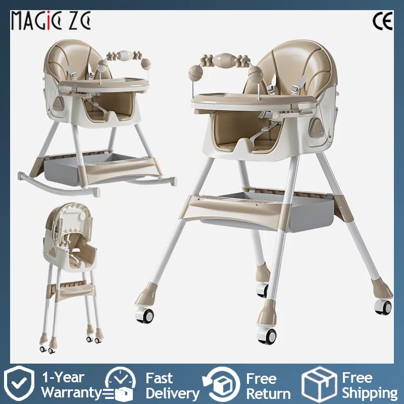 Convertible Baby Swing High Chair Toddler Feeding Seat, Innovative Swing Function Combined with Baby Dining Chair, Height Adjustable Design, Removable Feeding Tray, Safety Belt Included, Multifunctional Nursery Chair for Growing Babies