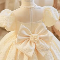 2026 Children Girls Champagne Bow PrincessBirthday Party Gown First Baby Satin Tutu Dress Gown Performance Elegant Kids