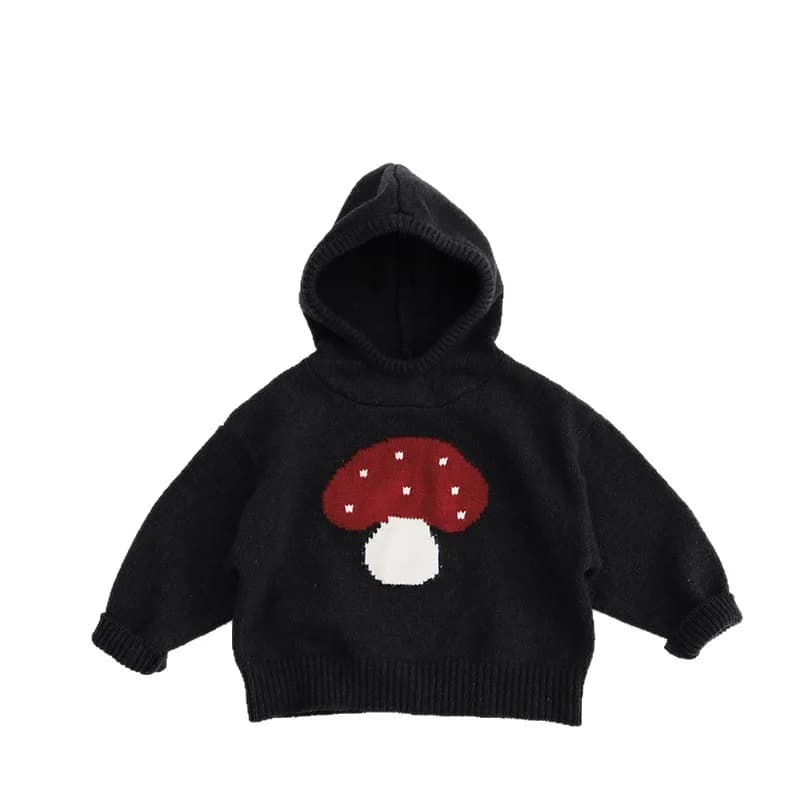 2026 New Children Mushroom Kniited Sweaters Hooded Korean Style Unisex Toddlers Kids Casual Sweater