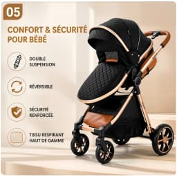Car Seat Included 3-in-1 Baby Stroller Pram Travel System with Car Seat Lightweight Aluminum Frame Foldable High Position Reversible Seat Suspension Wheels Uv Protection Canopy Large Capacity Basket for Newborn