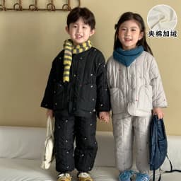 Embroidery Children's Sets Autumn Winter Warm Plush Lining Kids Hooded Jacket and Pants for Boys and Girls Sets