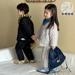 Embroidery Children's Sets Autumn Winter Warm Plush Lining Kids Hooded Jacket and Pants for Boys and Girls Sets