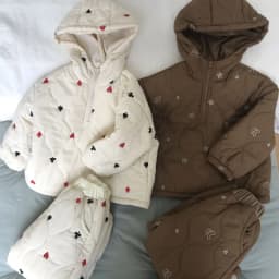 Embroidery Children's Sets Autumn Winter Warm Plush Lining Kids Hooded Jacket and Pants for Boys and Girls Sets