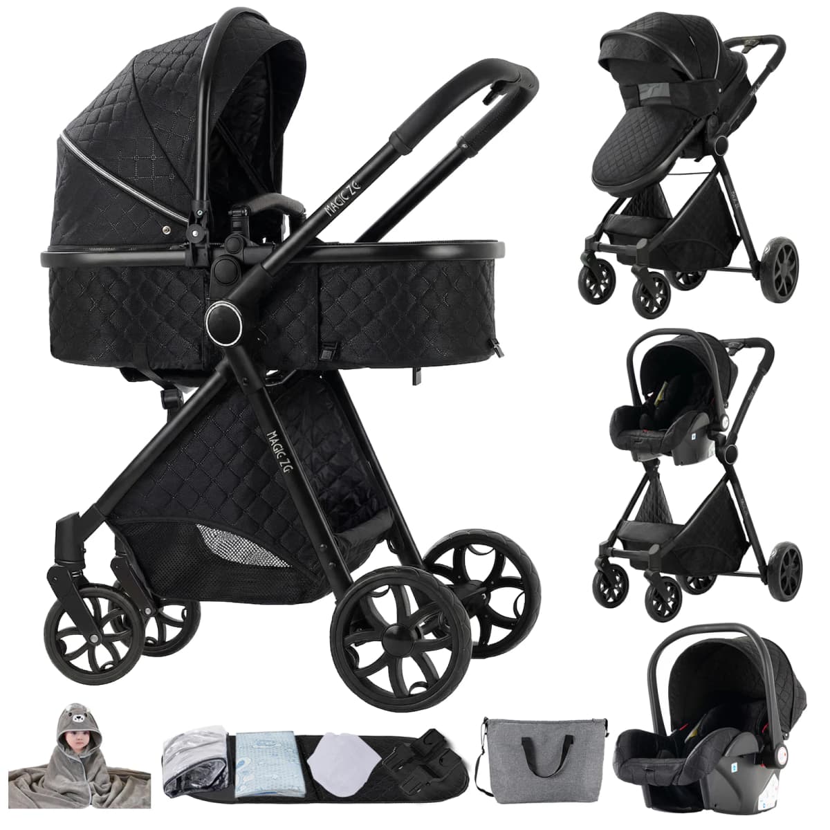 Lightweight Baby Stroller 3 in 1 Luxury with Car Seat and Sleeping Basket Lightweight Baby Pram High Landscape Infant Pushchair Multifunction Adjustable Travel Buggy Easy Folding Compact Portable Safe Comfortable Stylish Perfect for Travel Baby Carriage