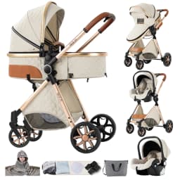 Lightweight Baby Stroller 3 in 1 Luxury with Car Seat and Sleeping Basket Lightweight Baby Pram High Landscape Infant Pushchair Multifunction Adjustable Travel Buggy Easy Folding Compact Portable Safe Comfortable Stylish Perfect for Travel Baby Carriage