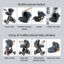 Lightweight Baby Stroller 3 in 1 Luxury with Car Seat and Sleeping Basket Lightweight Baby Pram High Landscape Infant Pushchair Multifunction Adjustable Travel Buggy Easy Folding Compact Portable Safe Comfortable Stylish Perfect for Travel Baby Carriage