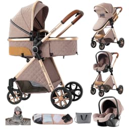 Lightweight Baby Stroller 3 in 1 Luxury with Car Seat and Sleeping Basket Lightweight Baby Pram High Landscape Infant Pushchair Multifunction Adjustable Travel Buggy Easy Folding Compact Portable Safe Comfortable Stylish Perfect for Travel Baby Carriage