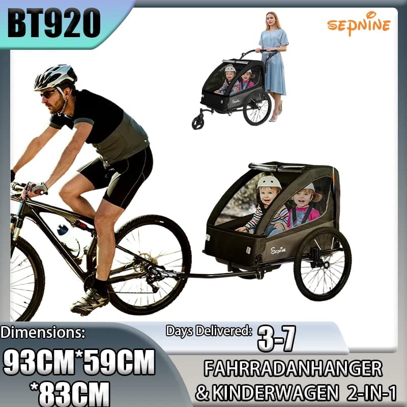 Sepnine BT920 Children Bicycle Trailer And Stroller 2-in-1 The Shock-absorbing Tire Has a Breathable Safe And Foldable Storage Space