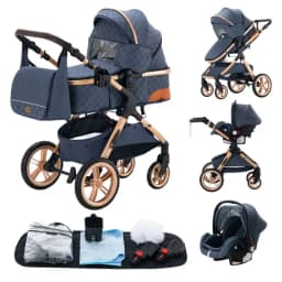 High-Grade Practical 3-in-1 Portable Foldable Infant Travel Pram Full System Matched With EU Safety Approved Newborn Safety Seat, Space Saving Design For Trunk Storage, Zero International Shipping Cost