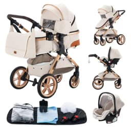 High-Grade Practical 3-in-1 Portable Foldable Infant Travel Pram Full System Matched With EU Safety Approved Newborn Safety Seat, Space Saving Design For Trunk Storage, Zero International Shipping Cost