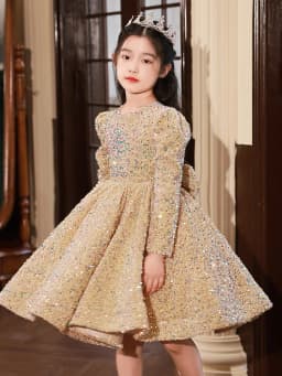 3-14 Yrs Flower Girls Dress Wedding Birthday Dress Golden Sequin Lace First Communion Dresses for Girls Baptism Party Vestidos