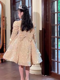 3-14 Yrs Flower Girls Dress Wedding Birthday Dress Golden Sequin Lace First Communion Dresses for Girls Baptism Party Vestidos