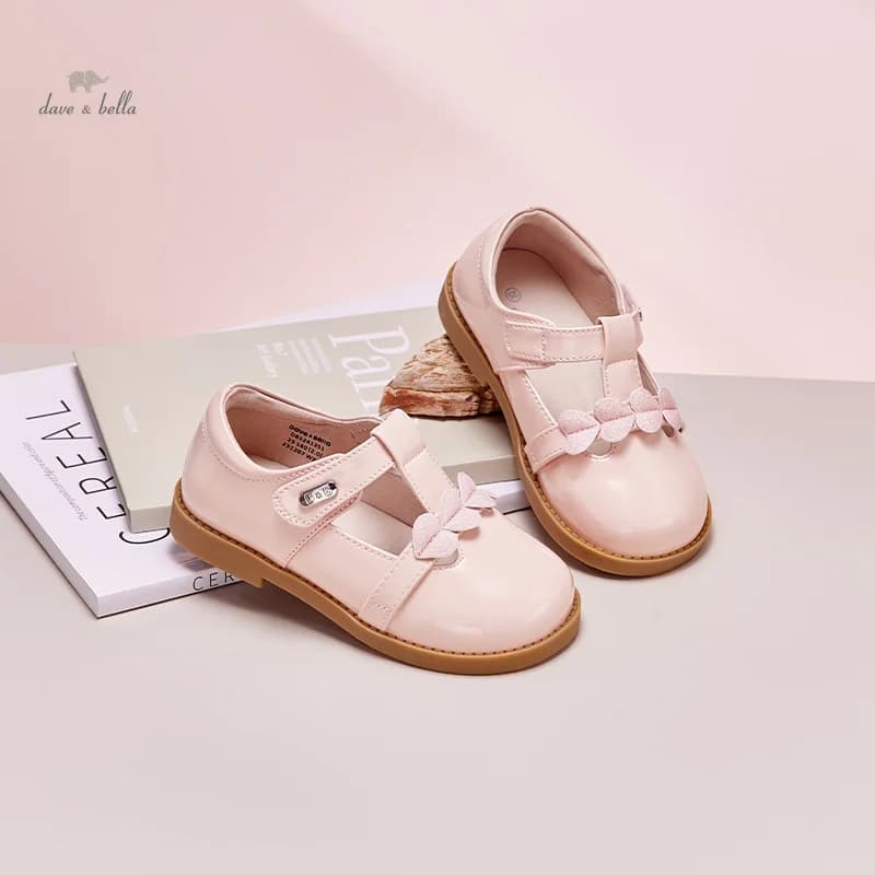 Dave Bella 2025 Autumn Children Girls Leather Shoes Rubber Soft Bottom Non-Slip Shoes Pink Kid Leather Shoes DB3241351