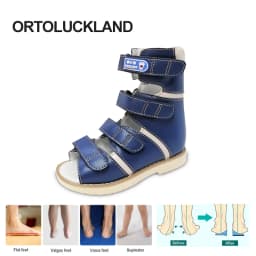 Boys Gray Children High Top Sandals Leather Orthopedic Shoes For Kids Clubfoot Ankle Support Flat Feet Footwear Size 20-34