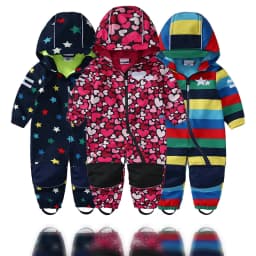 Children's soft shell waterproof jumpsuit for boys and girls one-piece romper to keep warm, waterproof, windproof and velvet