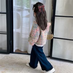 Luxury Designers Baby Kids Cropped Tweed Jacket with Button for Girls High Fashion Streetwear Korean Child Spring Autumn Coat